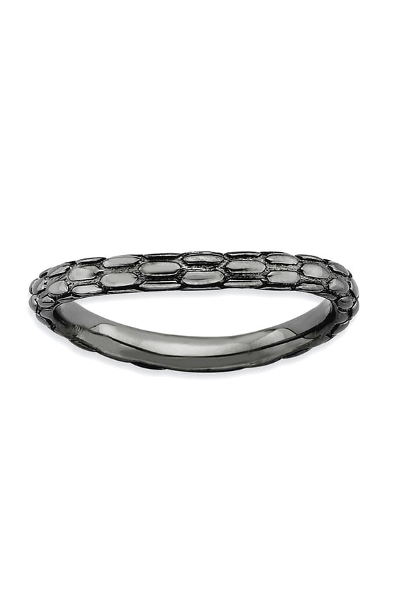 2.25mm 925 Sterling Silver Patterned Ruthenium plating Stackable Polished Black Plate Wave Ring Size 10 Stackable Ring f