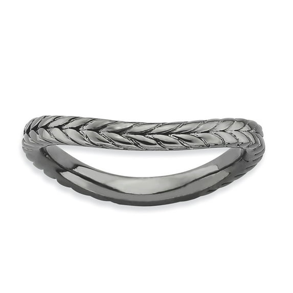 2.25mm Sterling Silver Stackable Polished Black-plate Wave Ring - 2.8 Grams - Size 7