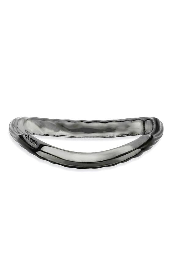 2.25mm 925 Sterling Silver Patterned Ruthenium plating Stackable Polished Black Plate Wave Ring Size 8 Stackable Ring fo