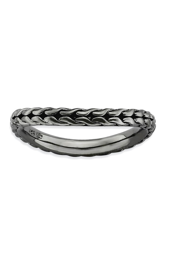 2.25mm 925 Sterling Silver Patterned Ruthenium plating Stackable Polished Black Plated Wave Ring Size 8 Stackable Ring f