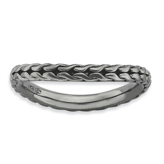 2.25mm Sterling Silver Stackable Polished Black-plated Wave Ring - 2.9 Grams - Size 9