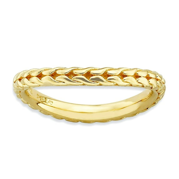 2.25mm 925 Sterling Silver Patterned Stackable Polished Gold Plated Wave Ring Size 5 Stackable Ring for Women
