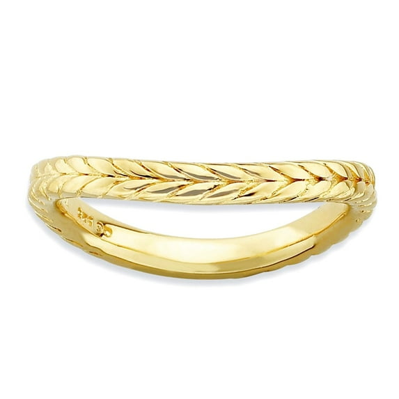 2.25mm 925 Sterling Silver Patterned Stackable Polished Gold PlatedWave Ring Size 9 Stackable Ring for Women
