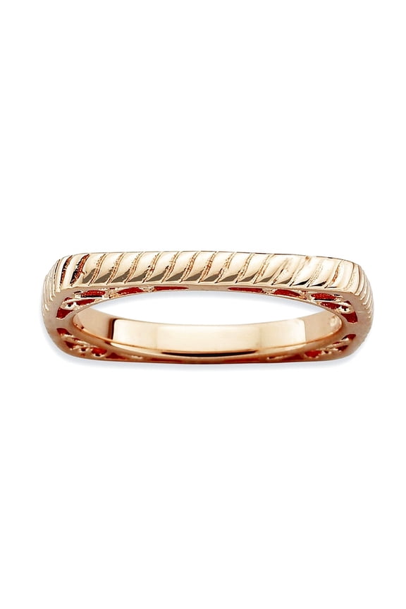 2.25mm 925 Sterling Silver Patterned Stackable Polished Pink Plate Square Ring Size 5 Stackable Ring for Women
