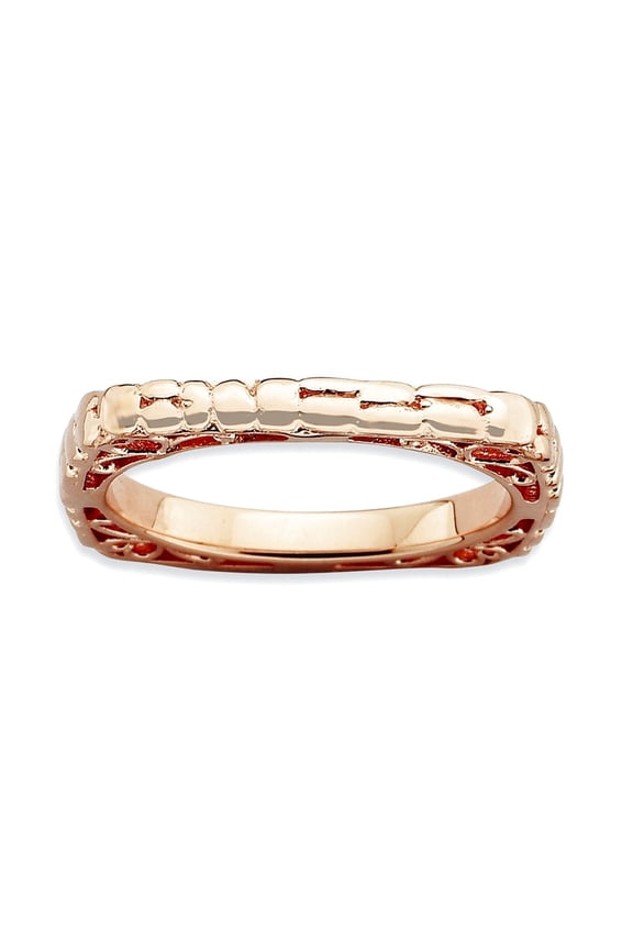 2.25mm 925 Sterling Silver Patterned Stackable Polished Pink Plate Square Ring Size 7 Stackable Ring for Women