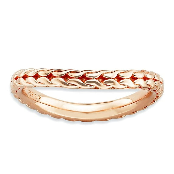 2.25mm 925 Sterling Silver Patterned Stackable Polished Pink Plated Wave Ring Size 5-Stackable-Ring for Women