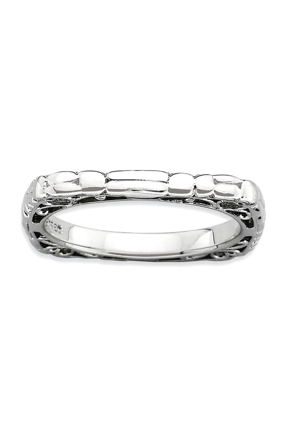 2.25mm 925 Sterling Silver Patterned Stackable Polished Rhodium Plate Square Ring Size 9 Stackable Ring for Women