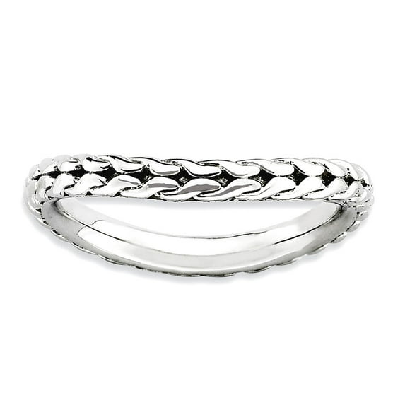 2.25mm 925 Sterling Silver Patterned Stackable Polished Rhodium Plate Wave Ring Size 5 Stackable Ring for Women