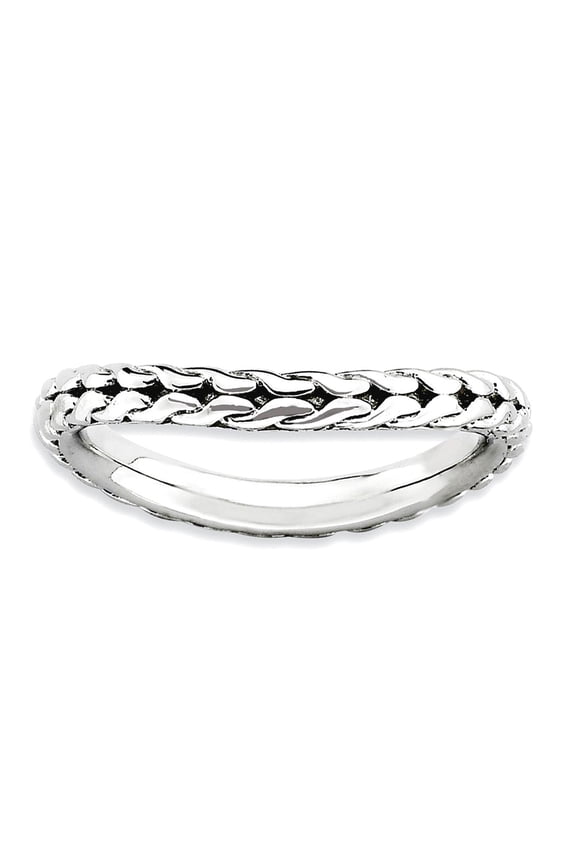 2.25mm 925 Sterling Silver Patterned Stackable Polished Rhodium Plate Wave Ring Size 6 Stackable Ring for Women