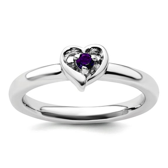 2.25mm 925 Sterling Silver Polished Prong set Stackable Amethyst Love Heart Ring Size 10 Stackable Ring for Women