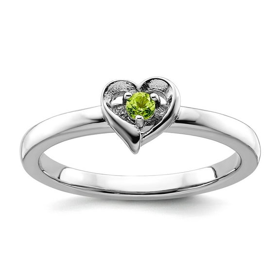 2.25mm 925 Sterling Silver Polished Prong set Stackable Peridot Love Heart Ring Size 6 Stackable Ring for Women