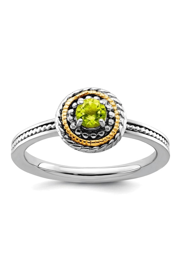 2.25mm 925 Sterling Silver Polished Prong set Stackable and 14k 925 Sterling Silver Stackable Peridot Ring Size 10 Stack