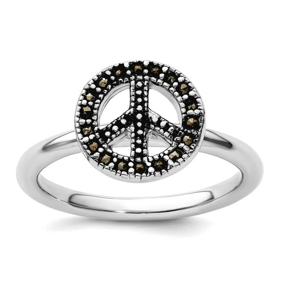 2.25mm 925 Sterling Silver Polished Stackable Marcasite Peace Sign Ring Size 9 Stackable Ring for Women