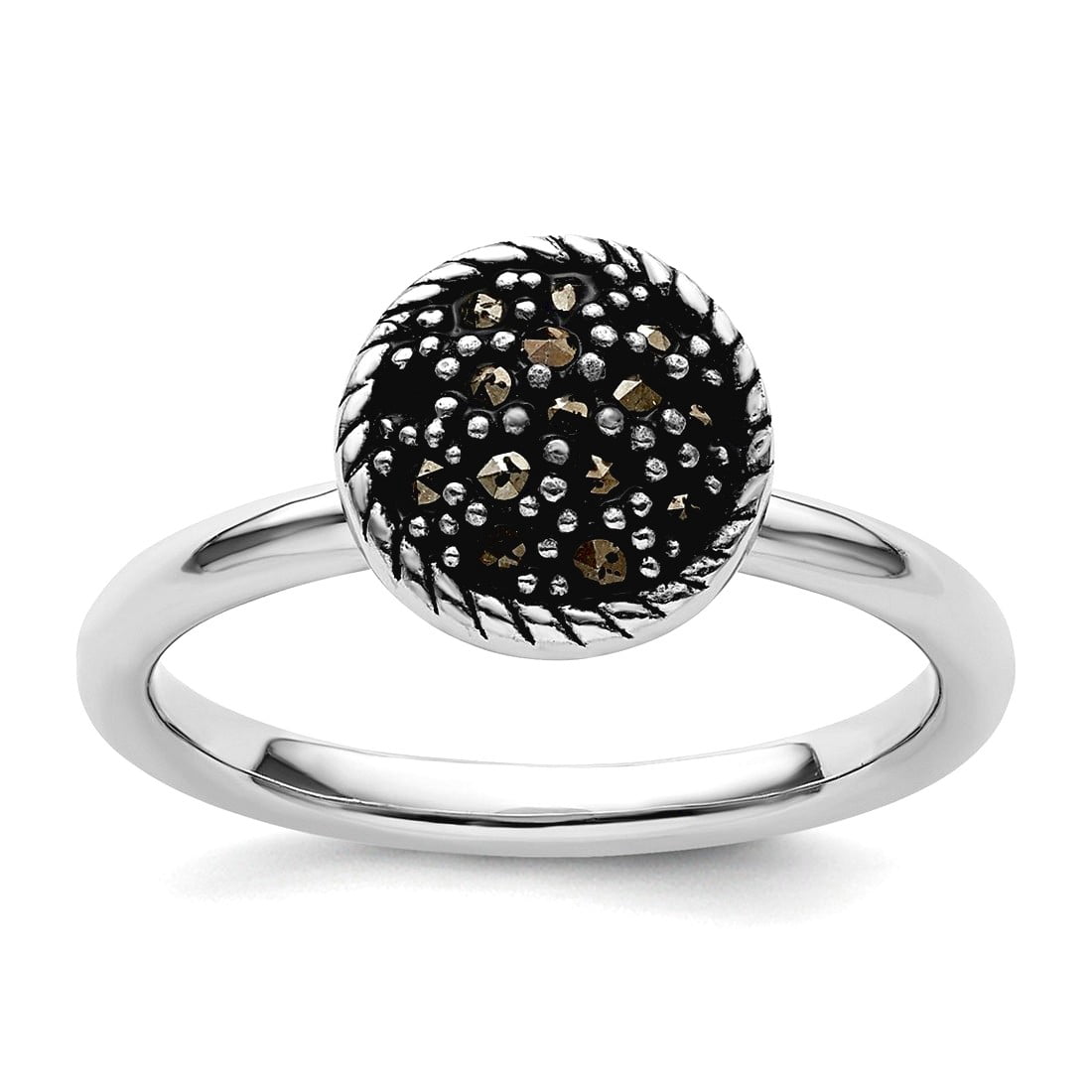2.25mm 925 Sterling Silver Polished Stackable Marcasite Ring Size 6 Stackable Ring for Women