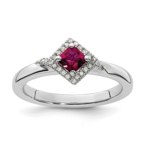 2.25mm 925 Sterling Silver Prong set Stackable Polished Created Ruby and Diamond Ring Size 7 - Stackable Ring for Women