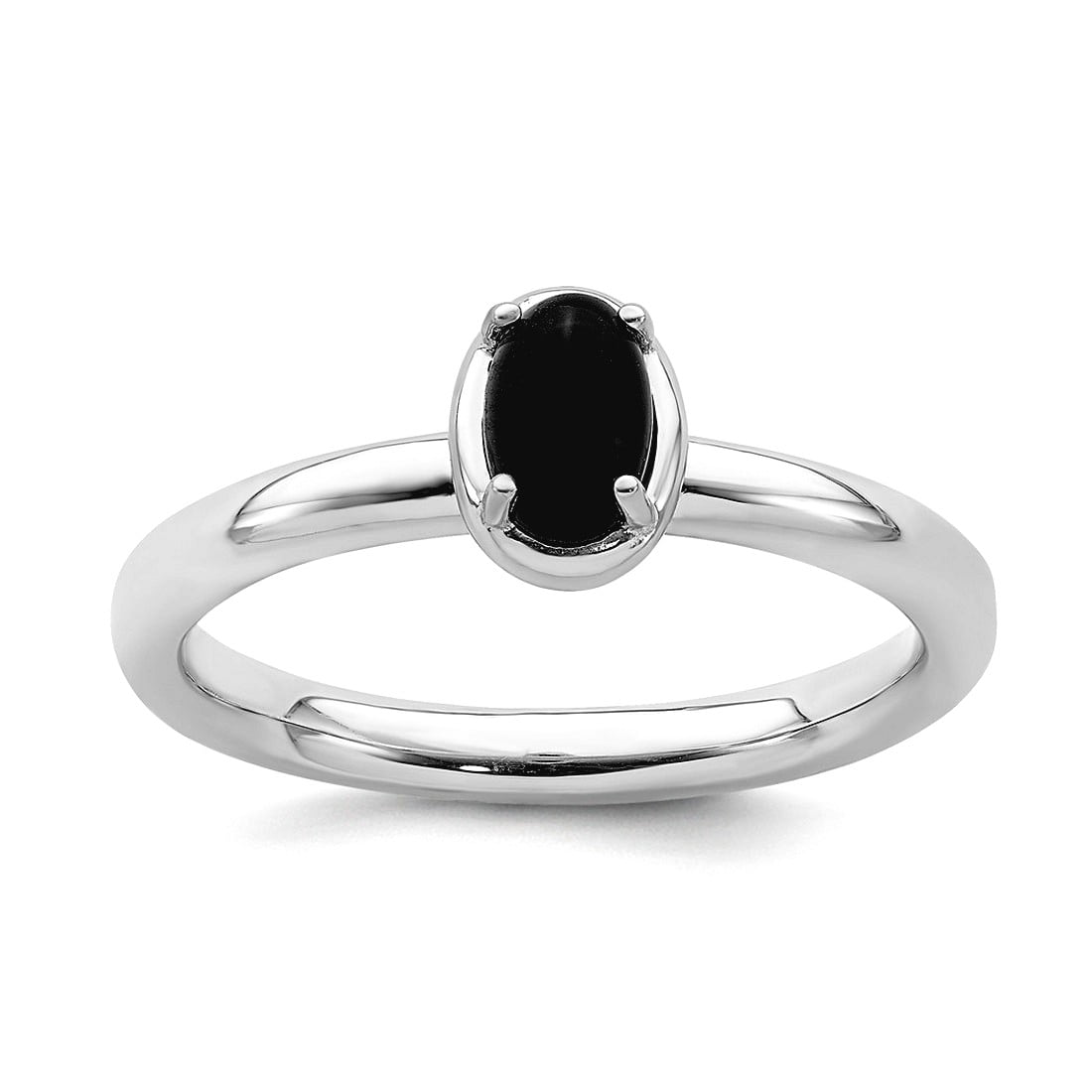 2.25mm 925 Sterling Silver Prong set Stackable Simulated Onyx Polished Ring Size 8 Stackable Ring for Women