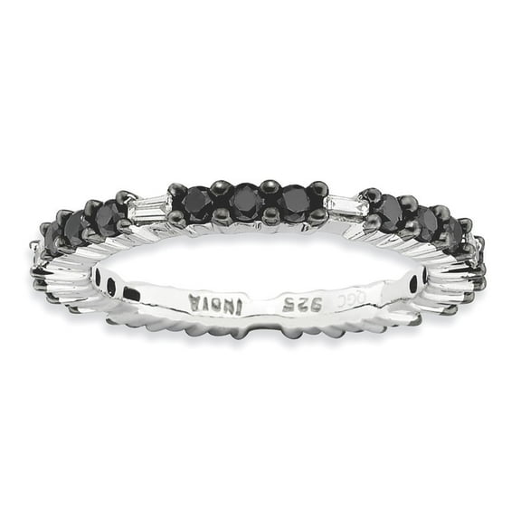 2.25mm 925 Sterling Silver Prong set Stackable Polished Black Diamond Ring Size 5 - Stackable Ring for Women