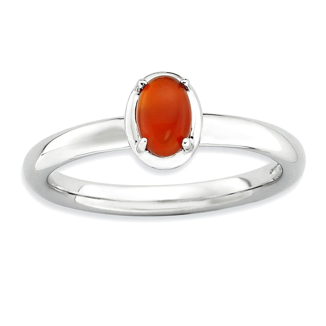 2.25mm 925 Sterling Silver Prong set Stackable Red Agate Polished Ring Size 6 Stackable Ring for Women