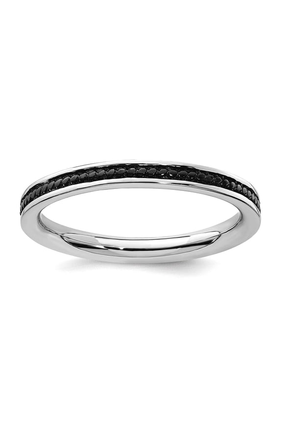 2.25mm 925 Sterling Silver Ruthenium plating Stackable Black Plated Channeled Ring Size 8 Stackable Ring for Women