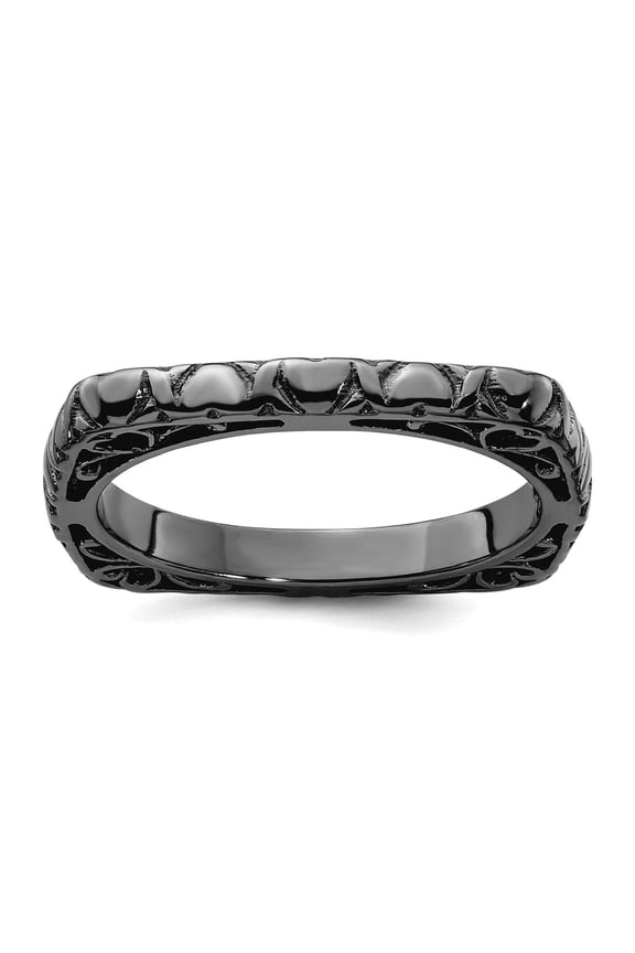 2.25mm 925 Sterling Silver Ruthenium plating Stackable Polished Black Plate Square Ring Size 5 Stackable Ring for Women