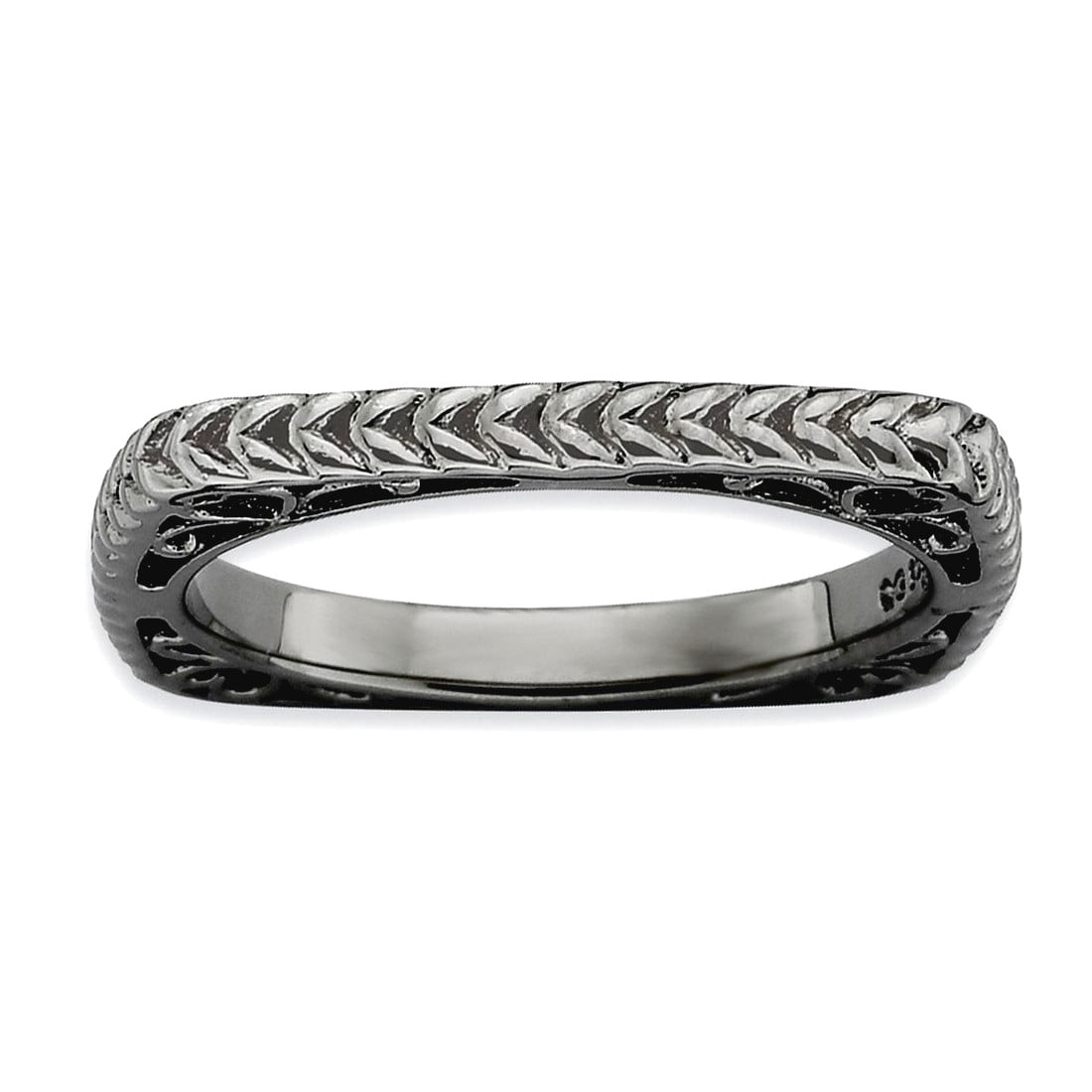 2.25mm 925 Sterling Silver Ruthenium plating Stackable Polished Black Plate Square Ring Size 8 Stackable Ring for Women