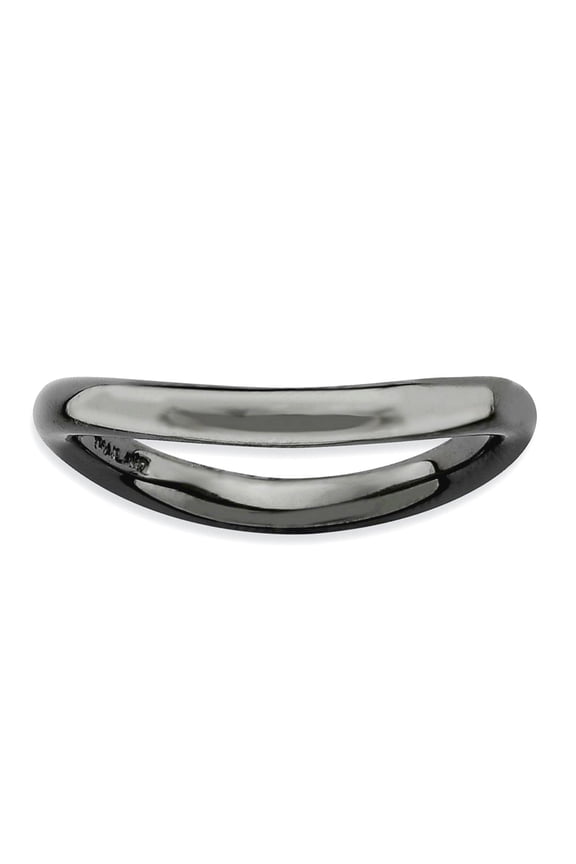 2.25mm 925 Sterling Silver Ruthenium plating Stackable Polished Black Plate Wave Ring Size 6 Stackable Ring for Women