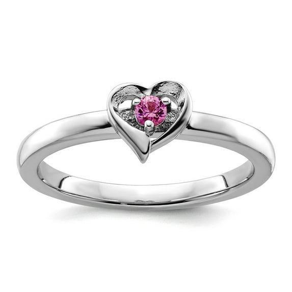 2.25mm 925 Sterling Silver Stackable Created Pink Sapphire Love Heart Ring Size 7 Stackable Ring for Women
