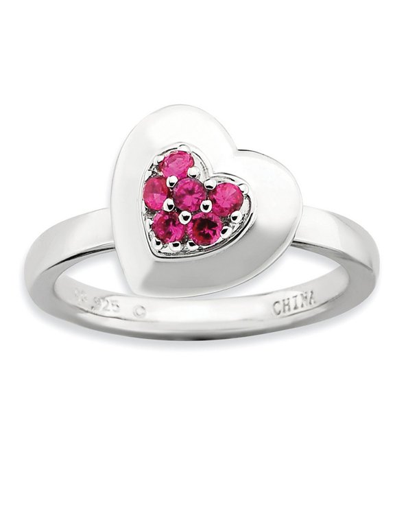 2.25mm 925 Sterling Silver Stackable Expressions Polished Created Ruby Love Heart Ring Size 7 Jewelry Gifts for Women