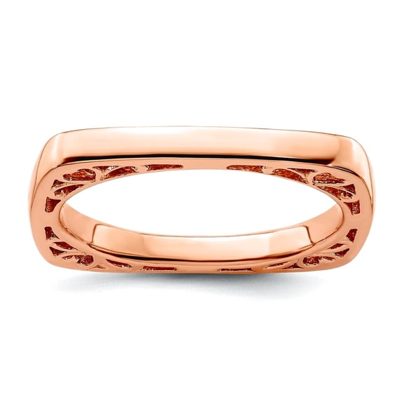 2.25mm 925 Sterling Silver Stackable Polished Pink Plate Square Ring Size 7 Stackable Ring for Women