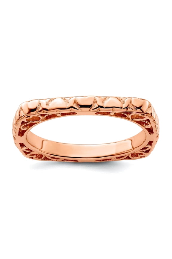 2.25mm 925 Sterling Silver Stackable Polished Pink Plate Square Ring Size 8 Stackable Ring for Women