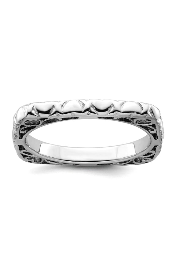 2.25mm 925 Sterling Silver Stackable Polished Rhodium Plate Square Ring Size 6 Stackable Ring for Women