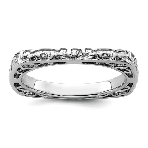 2.25mm 925 Sterling Silver Stackable Polished Rhodium Plate Square Ring Size 8 Stackable Ring for Women