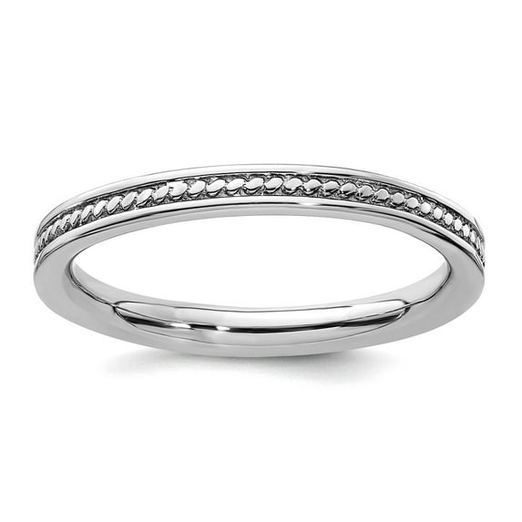 2.25mm 925 Sterling Silver Stackable Rhodium Channeled Ring Size 8 Stackable Ring for Women