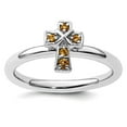 thumbnail image 1 of 2.25mm 925 Sterling Silver Stackable Rhodium Citrine Religious Faith Cross Ring Size 7 Stackable Ring for Women, 1 of 2