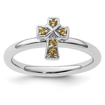 2.25mm 925 Sterling Silver Stackable Rhodium Citrine Religious Faith Cross Ring Size 7-Stackable-Ring for Women