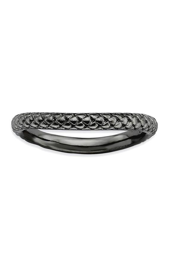 2.25mm 925 Sterling Silver Textured Patterned Ruthenium plating Stackable Polished Black Plate Wave Ring Size 5 Stackabl