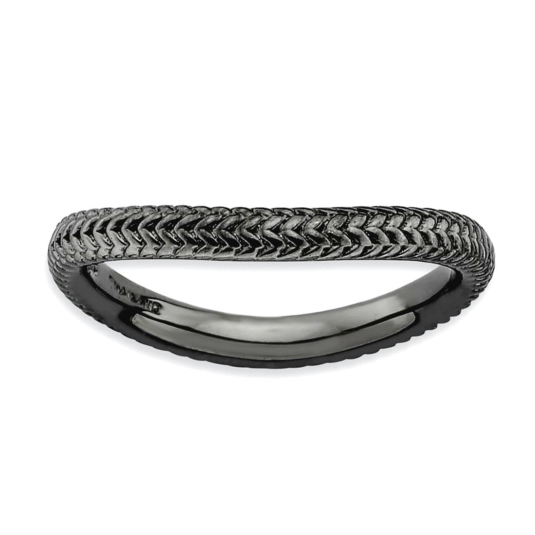 2.25mm 925 Sterling Silver Textured Patterned Ruthenium plating Stackable Polished Black Plate Wave Ring Size 6 Stackabl
