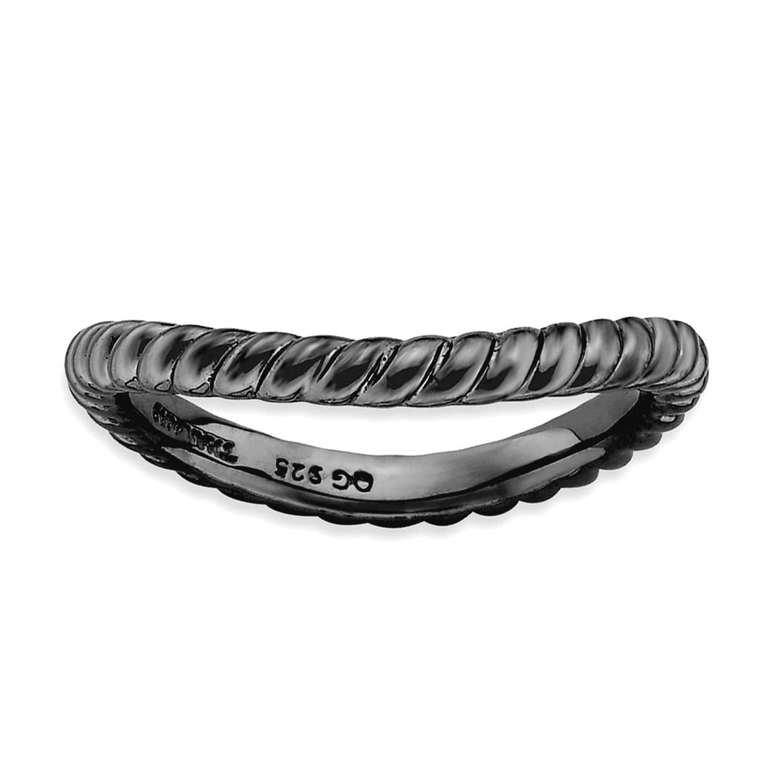 2.25mm 925 Sterling Silver Textured Patterned Ruthenium plating Stackable Polished Black Plate Wave Ring Size 7 Stackabl