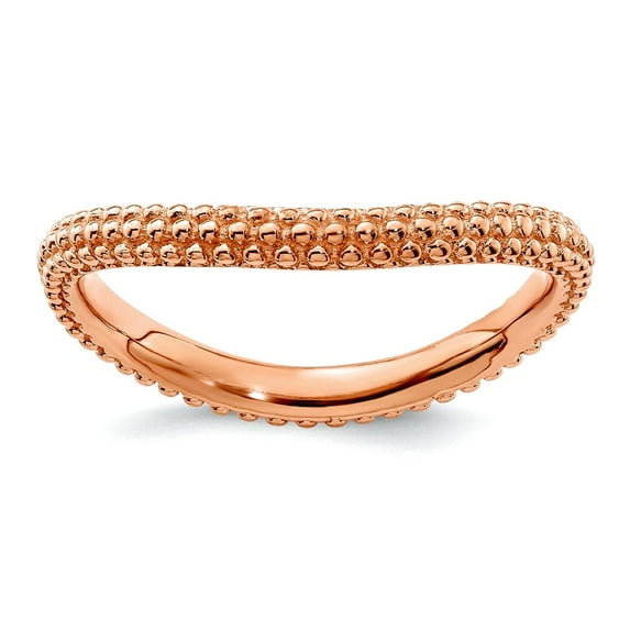 2.25mm 925 Sterling Silver Textured Patterned Stackable Polished Pink Plate Wave Ring Size 9 Stackable Ring for Women