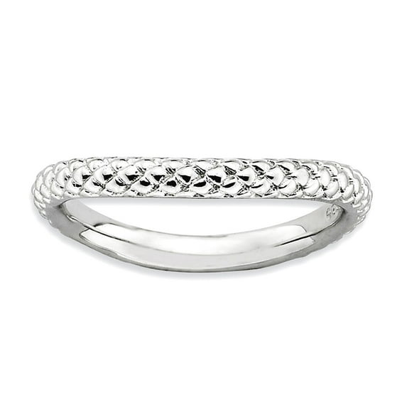 2.25mm 925 Sterling Silver Textured Patterned Stackable Polished Rhodium Plate Wave Ring Size 7 Stackable Ring for Women