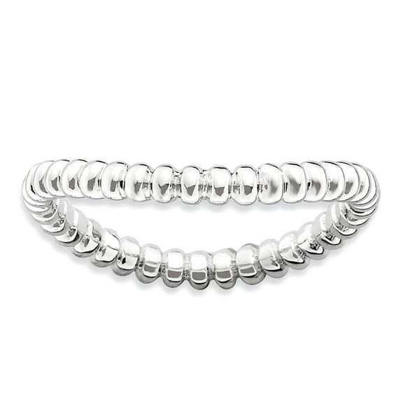 2.25mm 925 Sterling Silver Textured Patterned Stackable Polished Rhodium Plate Wave Ring Size 7 Stackable Ring for Women
