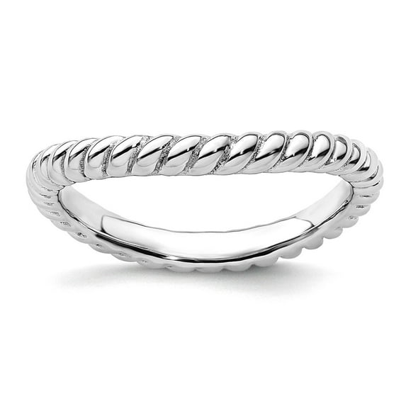 2.25mm 925 Sterling Silver Textured Patterned Stackable Polished Rhodium Plate Wave Ring Size 8 Stackable Ring for Women