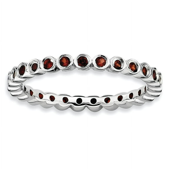 2.25mm Silver Stackable Bezel Set Garnet Band