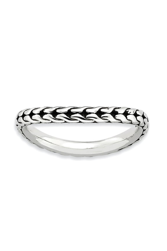 2.25mm Sterling Silver Stackable Antiqued Wave Ring - 2.9 Grams - Size 5