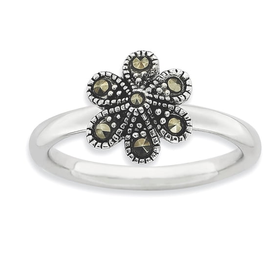 2.25mm Sterling Silver Stackable Marcasite Scalloped Ring - Size 9