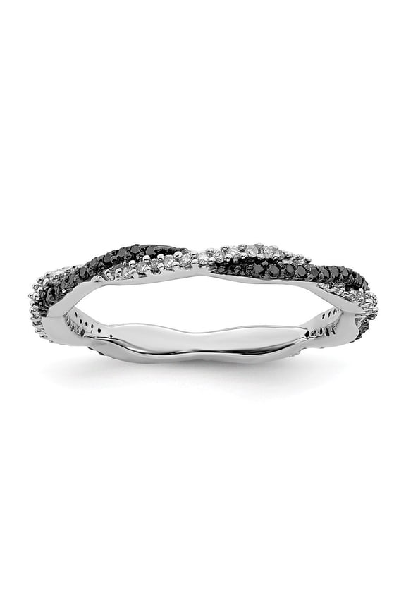 2.25mm Sterling Silver Stackable Polished Black White Diamond Ring - .25 dwt - Size 5