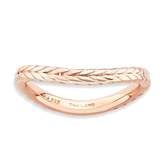 2.25mm Sterling Silver Stackable Polished Pink-plate Wave Ring - 2.8 Grams - Size 6