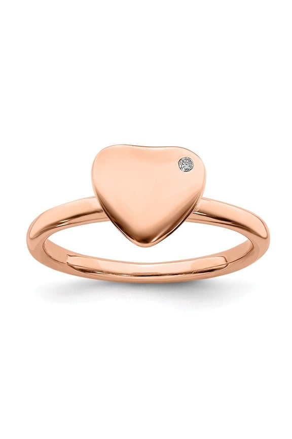 2.25mm Sterling Silver Stackable Rose Gold-Flashed Heart Diamond Ring - .010 dwt - Size 8