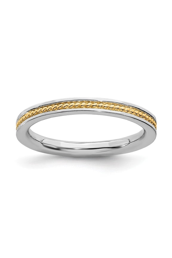 2.25mm Sterling Silver Stackable Gold-Flashed Channeled Ring - 2.5 Grams - Size 10