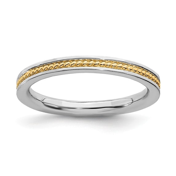 2.25mm Sterling Silver Stackable Gold-Flashed Channeled Ring - 2.5 Grams - Size 10